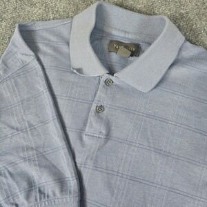 VAN HEUSEN Mens Blue Plaid Short Sleeve Polo Shirt Size‎ Large